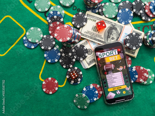 Casino online concept. Betting and gambling online idea. Play poker on internet