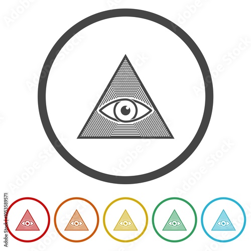 Eye of Providence icon. Masonic symbol. Set icons in color circle buttons photo