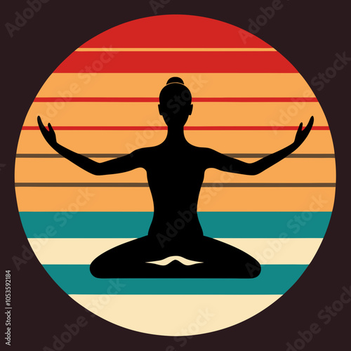 yoga  Silhouette on Retro Vintage Background Vector Art Illustration T-shirt Design Art