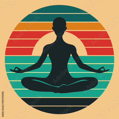 yoga  Silhouette on Retro Vintage Background Vector Art Illustration T-shirt Design Art