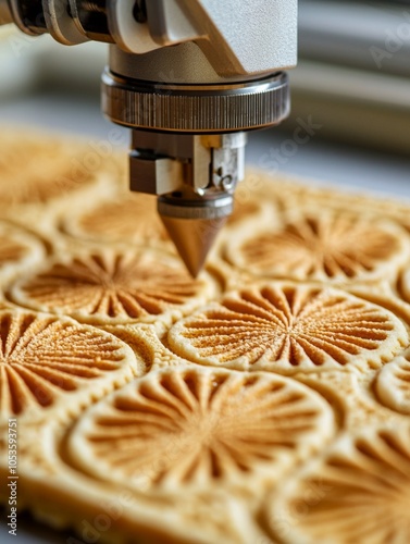 Intricate Close-Up of 3D Food Printer Crafting Pastry