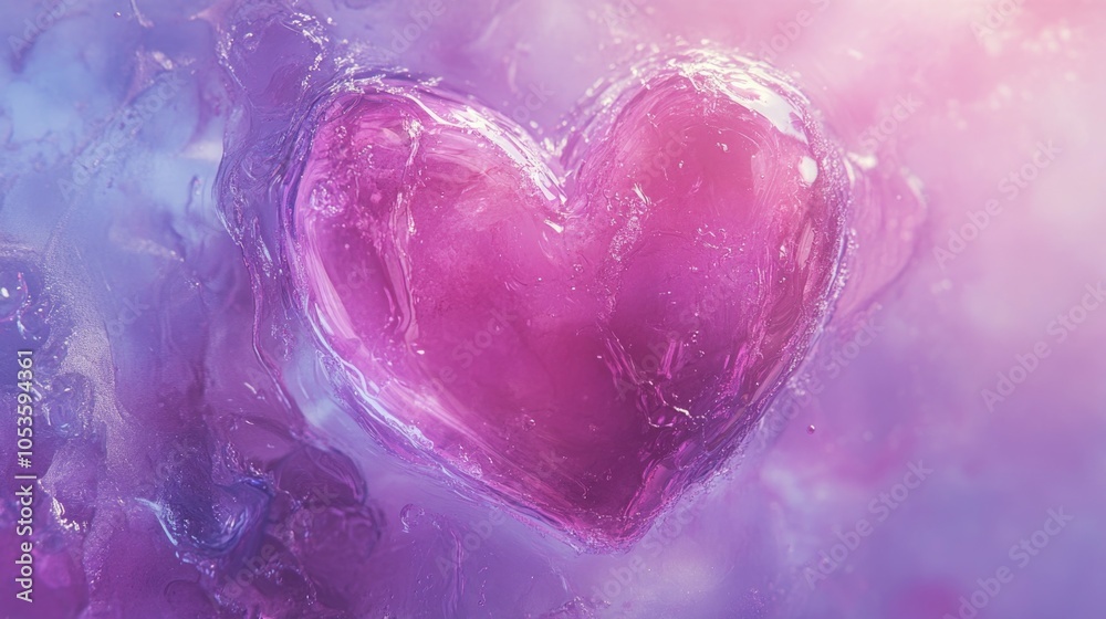 A pink heart-shaped object sits on a purple background A pink heart-shaped object sits on a purple background