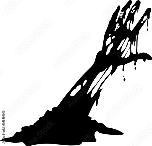 Halloween Zombie Hand Black Silhouette. Vector Hand Drawn Illustration Isolated On Transparent Background
