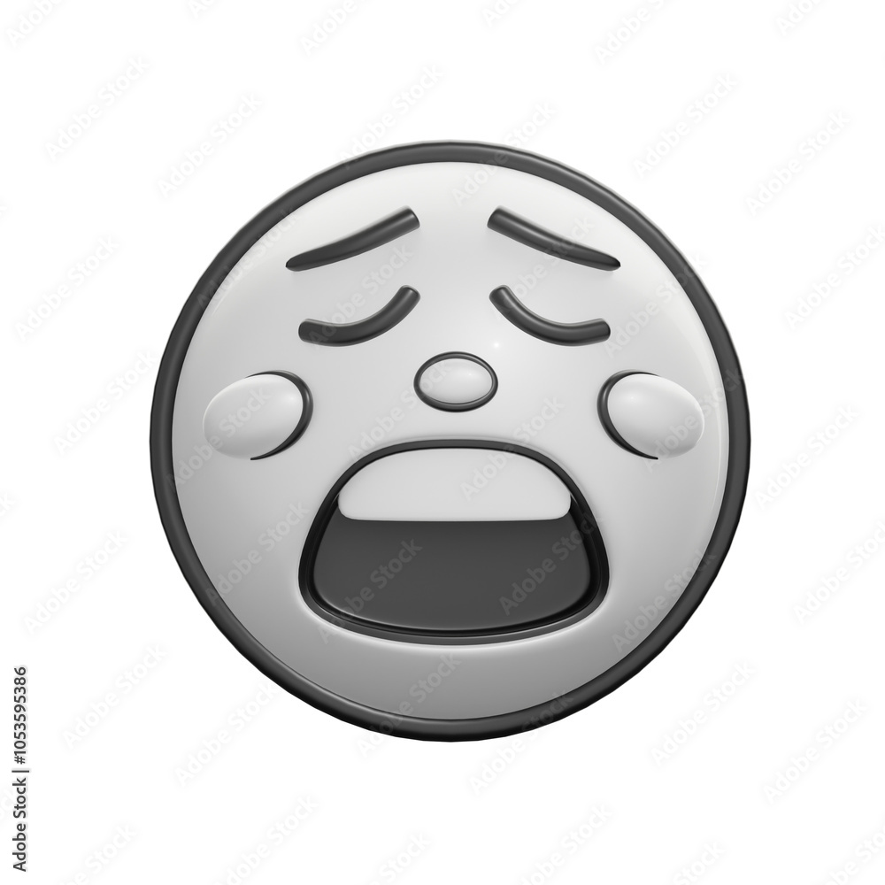 Fototapeta premium Retro 3D Weary Face Emoticon Illustration