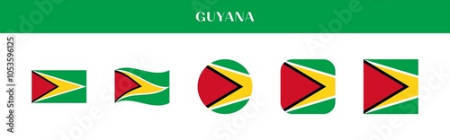 Free Download Set of Guyana national flag icons in various styles on transparent background - GFXLoad