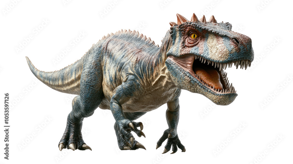 Naklejka premium Tyrannosaurus rex isolated on a white background, showcasing this gigantic prehistoric carnivore in a 3D illustration