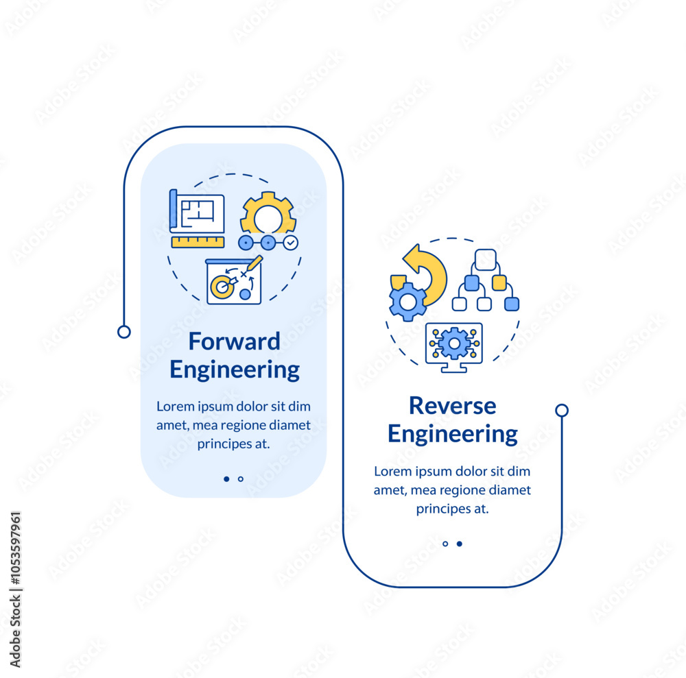 Forward vs reverse engineering rectangle infographic vector. Comparison ...