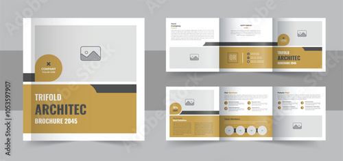 Modern architecture square trifold brochure template design vector or Creative square tri fold brochure template layout