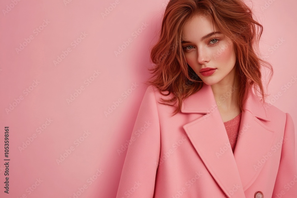 A woman poses for a photo wearing a bright pink coat and smiling A woman poses for a photo wearing a bright pink coat and smiling