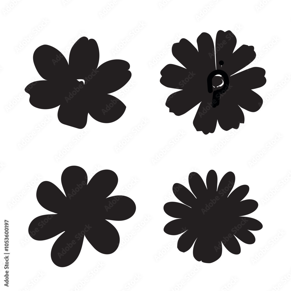 Obraz premium Silhouette wildflowers set, Abstract botanical black elements, vector illustration botany design. 