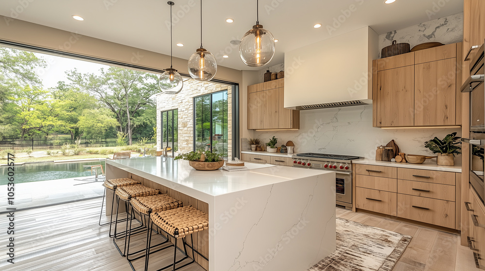 Modern kitchen design with large windows and natural light Modern kitchen design with large windows and natural light