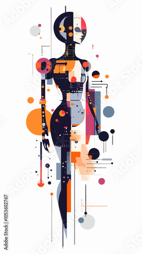 Human interaction with artificial intelligence. Flat illustration.
