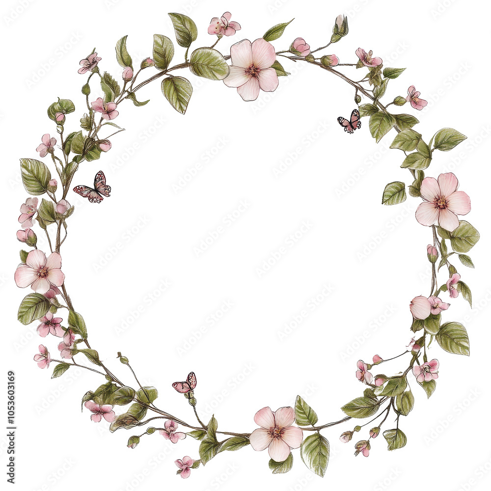 Fototapeta premium Floral Wreath Frame with Pink Flowers