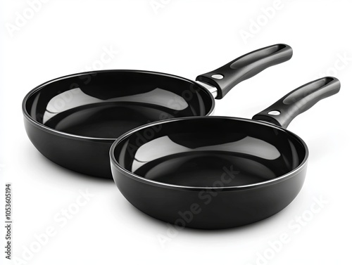 new frying pans isolated on white photo