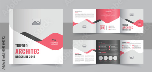 Modern architecture square trifold brochure template design vector or Business templates for tri fold square design brochure layout