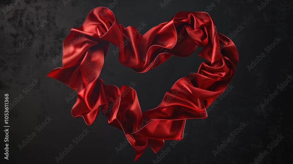 A heart made of red satin on a black background A heart made of red satin on a black background