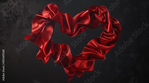 A heart made of red satin on a black background