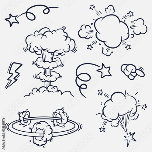 
collection of hand drawn smoke cloud effects