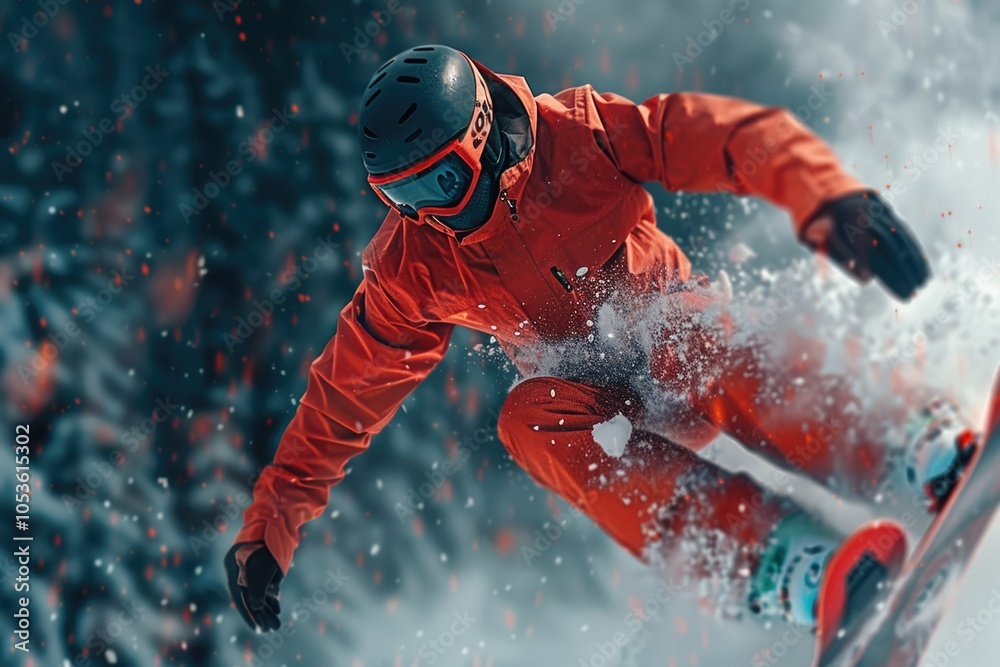 A person snowboarding down a snowy hill, great for winter sports or mountain scenery A person snowboarding down a snowy hill, great for winter sports or mountain scenery