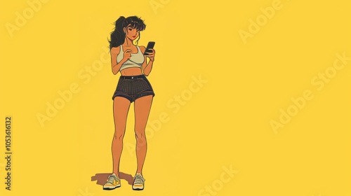 80s muscular manga woman with high-waist pants