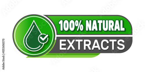 100% natural extracts vector icon, green in color.