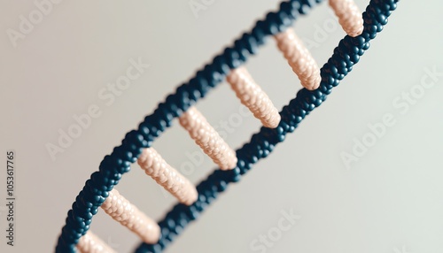 A detailed view of a DNA strand, showcasing its unique double helix structure and nucleotide pairing, symbolizing genetic information. photo