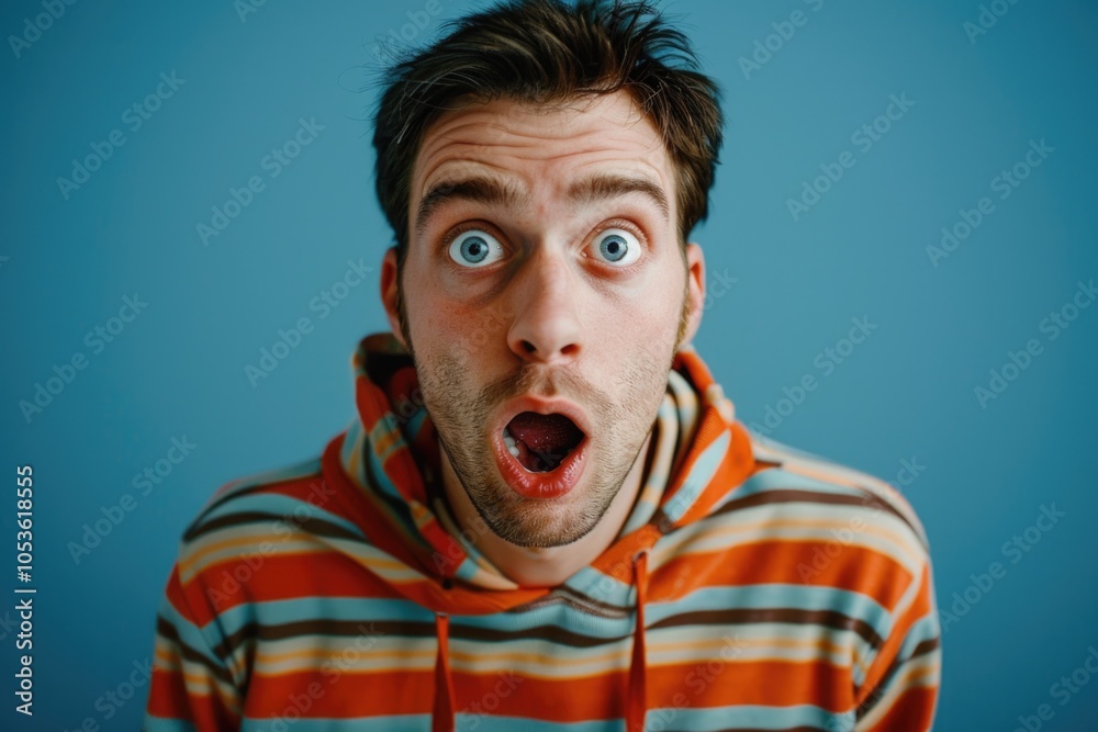 A person with a surprised facial expression