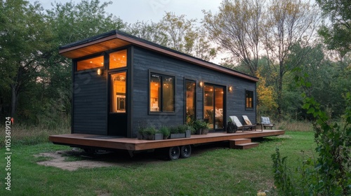 Tiny house with a sleek design.