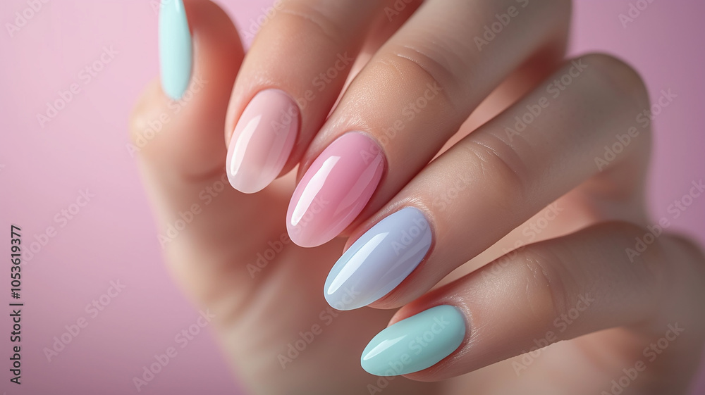 Pastel nail manicure close-up, background image for a beauty salon Pastel nail manicure close-up, background image for a beauty salon