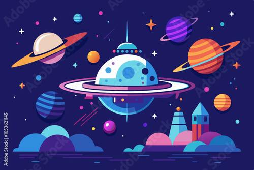 Futuristic Space-Themed Vector Illustration