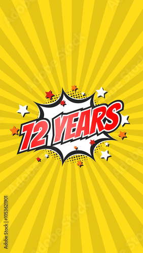 Celebratory animation for 72nd seventy-second anniversary - 72 seventy-two years birthday. Flat text on pop colorful background with rays. photo