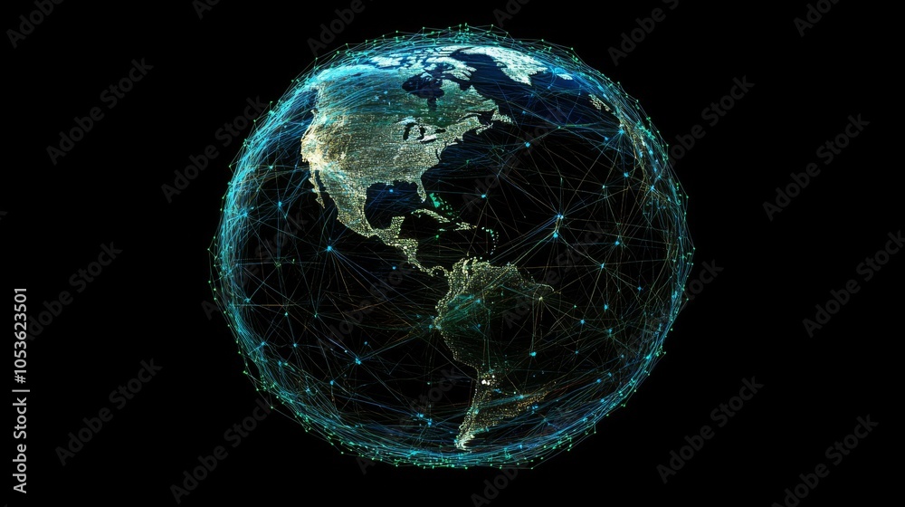 A digital image of the Earth with lines connecting different parts, showing how technology lets us communicate and share information all over the world. A digital image of the Earth with lines connecting different parts, showing how technology lets us communicate and share information all over the world.