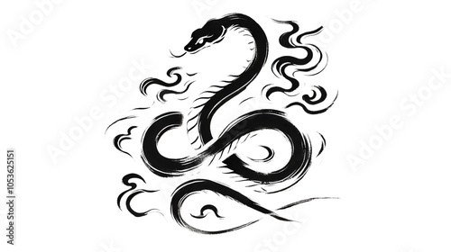 力強い蛇の墨絵 / Powerful Ink Art of a Snake generative AI photo