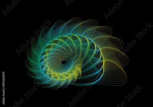 trazado de caracola brillante en verde, azul y amarillo
