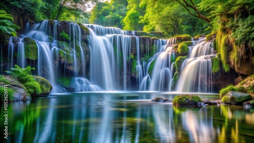Tranquil Waterfall Cascade Reflecting Nature's Harmony and Movement in Captivating Stock Image
