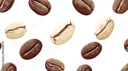 Seamless pattern with coffee beans on white background.