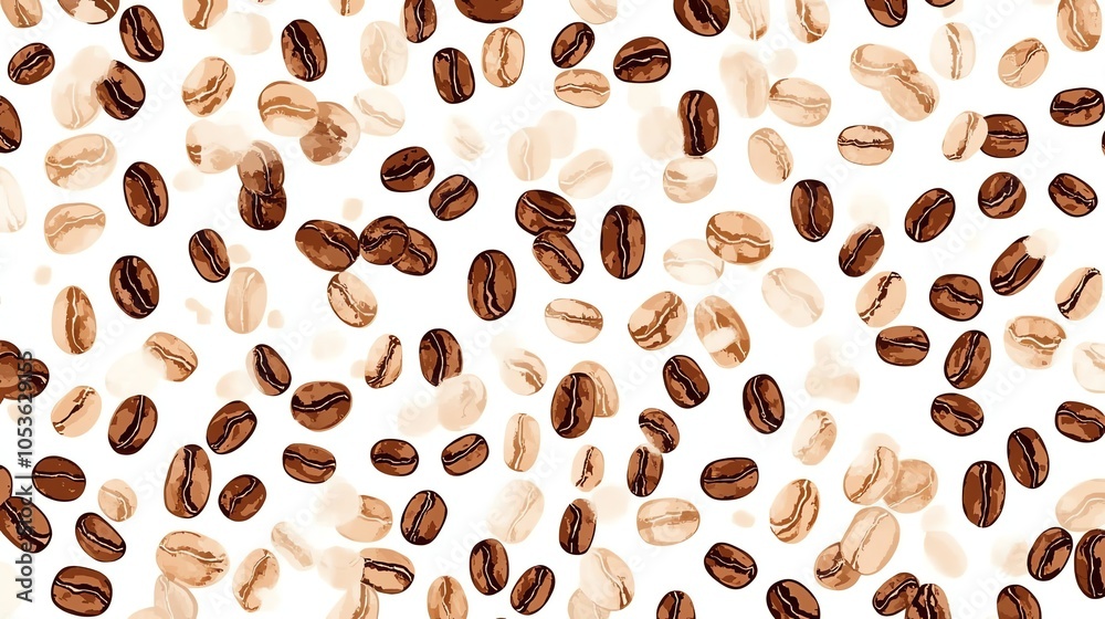 Obraz premium Seamless pattern with coffee beans on white background.