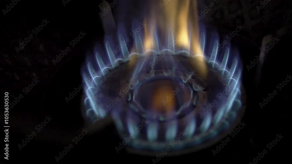 Blue Flames from Gas Stove in Slow Motion, High-Heat Cooking in the Kitchen to Boost Flavor and Aroma