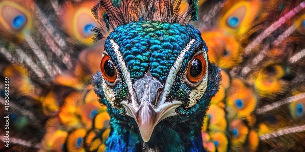 Obraz premium A close-up shot of a peacock's head showing its vibrant feathers