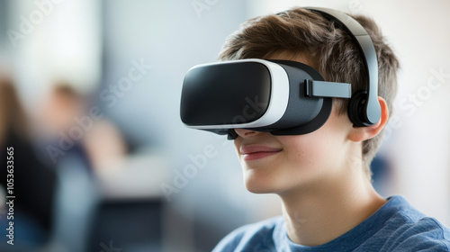 Immersive learning experience with virtual reality headset in classroom