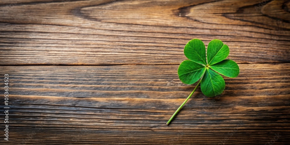 Four-leaf clover on a wooden background with empty space for text Four-leaf clover on a wooden background with empty space for text