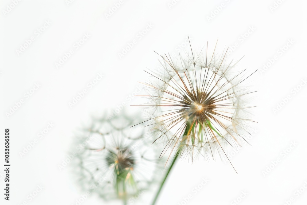 A pair of dandelions placed on a table, ideal for still life photography or nature-inspired decorative purposes A pair of dandelions placed on a table, ideal for still life photography or nature-inspired decorative purposes