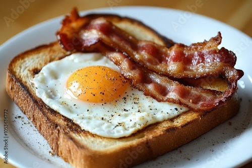 All Day Breakfast. Delicious English Meal with Bacon, Egg, and Toast Dish photo