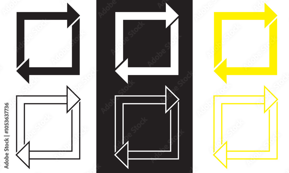 Square cyclic rotation arrow icon. Outline and Filled Vector Sign ...