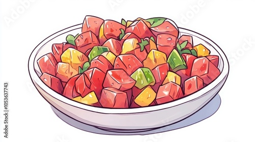 Fresh Fruit Salad in Bowl Healthy Summer Food Illustration
