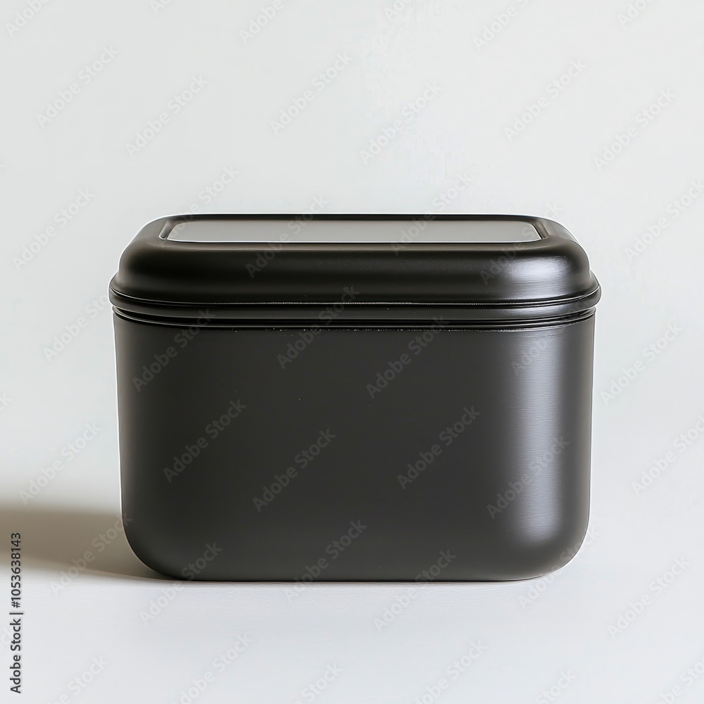 Minimalist black storage container with lid on white background Minimalist black storage container with lid on white background