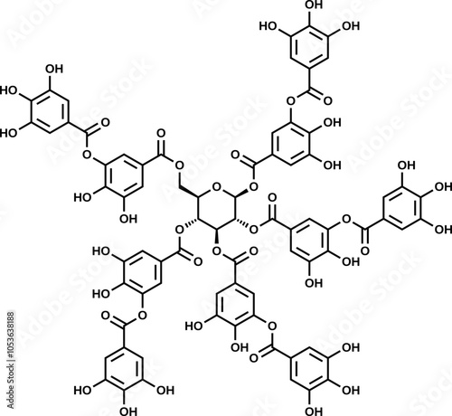 Tannic acid structural formula, vector illustration