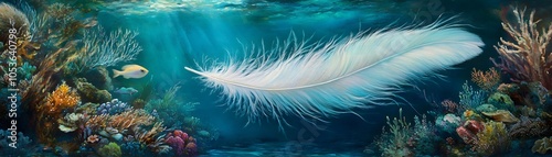 A Single White Feather Floating in the Ocean Depths photo