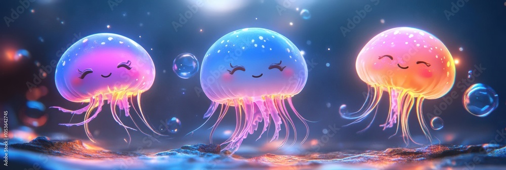 Cute cartoon character of jellyfish Cute cartoon character of jellyfish
