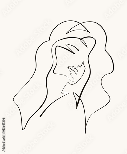 Simple black line drawing of a woman's profile, capturing elegance and femininity in a minimalist abstract style on white background.